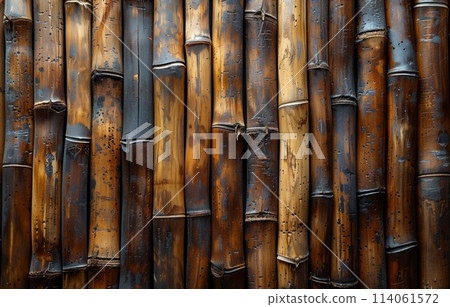 Natural textured bamboo wall close-up 114061572