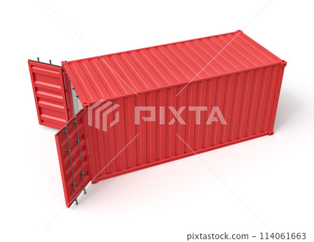 3d rendering of open empty red barge container with white insides isolated on white background. 114061663