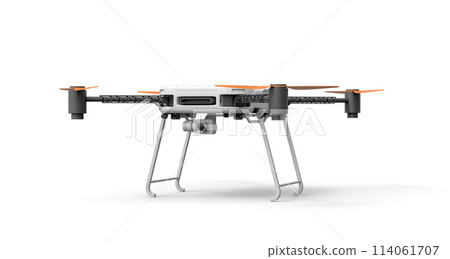 3d rendering of white and black drone with camera isolated on white background. 114061707