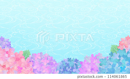 Hydrangea Japanese-style frame background, flowing water pattern, 16:9 114061865