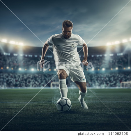 Soccer Player Approaching Ball on Field 114062308