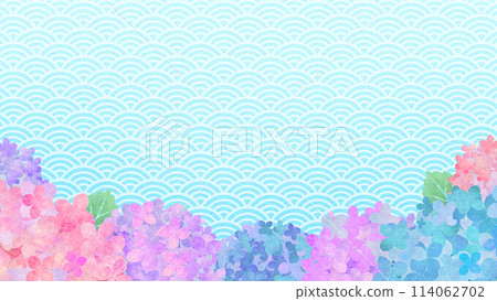 Hydrangea Japanese style frame background Seigaiha 16:9 114062702