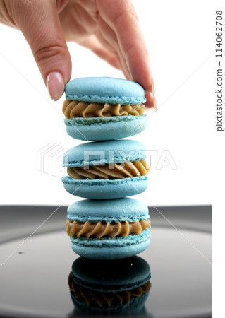 Traditional Arabic delicious and sweet desserts, candies, alfajores cookies with caramel and coconut 114062708