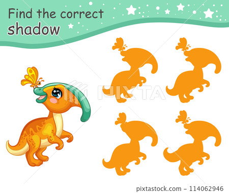 Find correct shadow of parasaurolophus baby dinosaur vector 114062946