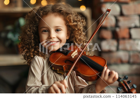Child little girl playing music on the violin, creativity, hobby Child little girl playing music on the violin, creativity, hobby 114063145