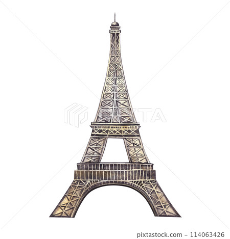 Eiffel tower. A hand-drawn watercolor illustration. Isolate. The sights of France. Designed for flyers, banners and postcards. For invitations, posters and stickers. for stickers and prints. Eiffel tower. A hand-drawn watercolor illustration. Isolate. The sights of France. Designed for flyers, banners and postcards. For invitations, posters and stickers. for stickers and prints. 114063426
