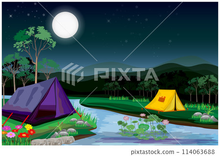 camping use tents in forest vector design camping use tents in forest vector design 114063688