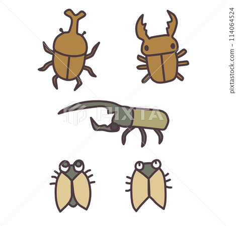 一組甲蟲、銼蟲、蟬等昆蟲的變形插圖，靈感來自夏天。 114064524