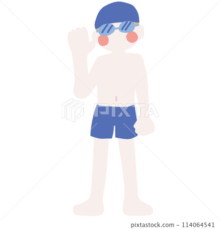 Illustration of a boy in a swimsuit that might be worn for sports or classes 114064541