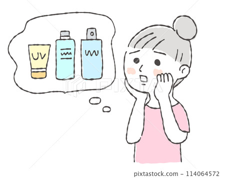 插畫素材:因肌膚問題而擔心選擇化妝品的女性 插畫素材:因肌膚問題而擔心選擇化妝品的女性 114064572