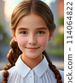Portrait image of a girl with a ponytail wearing a white blouse | Copyright issue cleared Adobe AI generated image editing 114064822