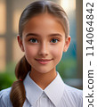 Portrait image of a girl with a ponytail wearing a white blouse | Copyright issue cleared Adobe AI generated image editing 114064842