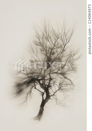A stylized tree drawn in black pencil on a white background 114064973