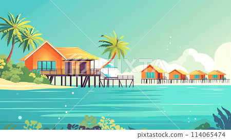 Water villa illustrations 114065474