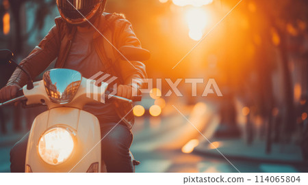 Man driving a scooter 114065804