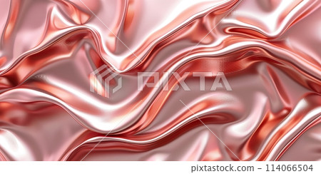 Abstract peach fuzz golden liquid metal background. Holographic chrome smooth gradient waves industrial backdrop. Shining bent surface with ripples reflections. Swirl fluid melting wavy flowing motion 114066504