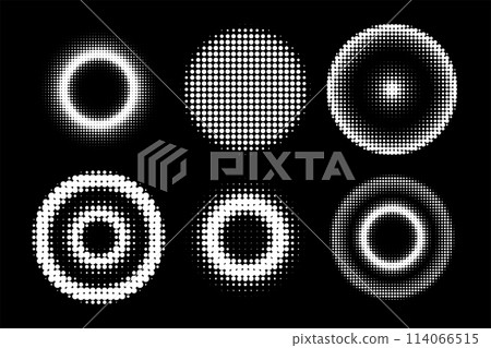 Circle halftones isolated. abstract dotted circles, round halftones geometric dots. vector illustration 114066515