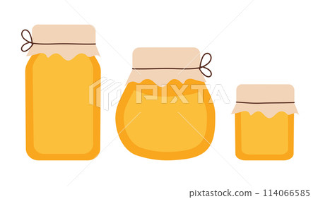 Honey jars Set. Beekeeping Harvest product. Vector flat illustration. 114066585