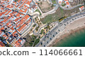 Aerial panorama of the city of Sines, Setubal Alentejo Portugal Europe. Top view of old town fishing port, historic castle.  114066661