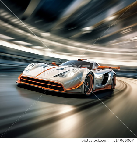 Hypercar in Accelerated Motion on a Professional Racetrack 114066807
