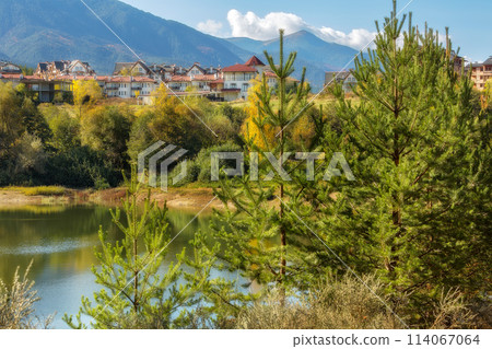 Bansko autumn view with lake, Bulgaria Bansko autumn view with lake, Bulgaria 114067064