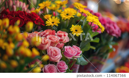 Vibrant Flowers Arranged in a Vase 114067366