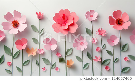 Group of Paper Flowers on White Wall 114067400