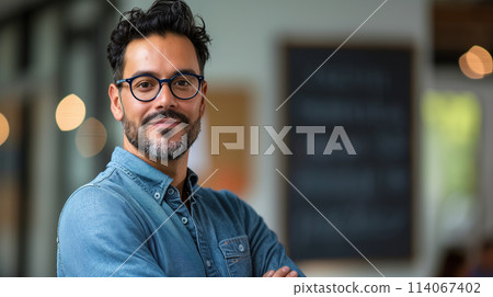 Man in Glasses and Blue Shirt Man in Glasses and Blue Shirt 114067402