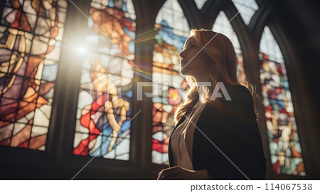 Stained glass windows in sunlight Stained glass windows in sunlight 114067538