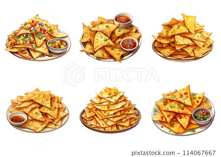 A Platter Overflowing with Crunchy Tortilla Chips and Savory Toppings 114067667