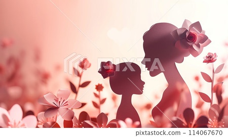 Woman and Child Standing in Field of Flowers 114067670