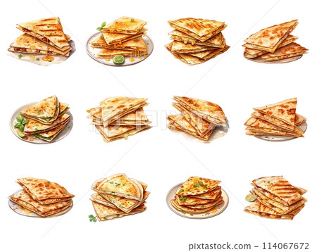 Enjoy a Satisfying Quesadilla with Irresistible Cheese Pull 114067672