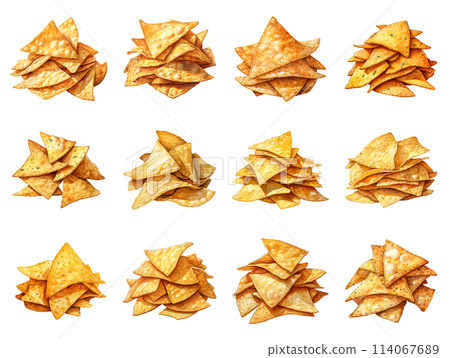 Stack of Golden Triangular Tortilla Chips, Ready for Your Flavorful Dips Stack of Golden Triangular Tortilla Chips, Ready for Your Flavorful Dips 114067689