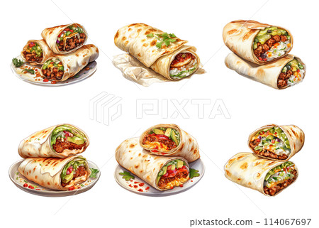 Delicious Burritos in Vibrant Wraps, Perfect for Any Meal 114067697