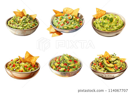 Delicious Homemade Guacamole in a Tempting Bowl, Perfect for Tortilla Chip Dipping 114067707