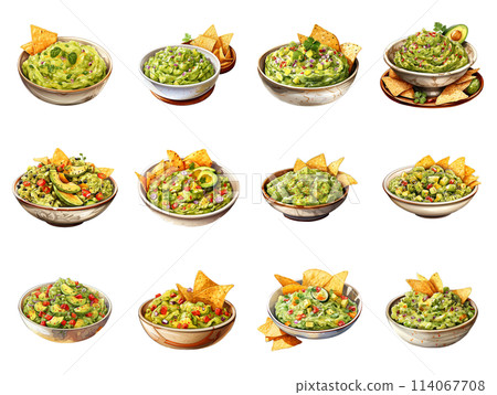 Fresh Guacamole in a Vibrant Bowl, Ideal for Dipping Tortilla Chips 114067708