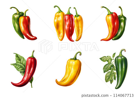 A Vibrant Collection of Red, Green, and Yellow Jalapenos 114067713