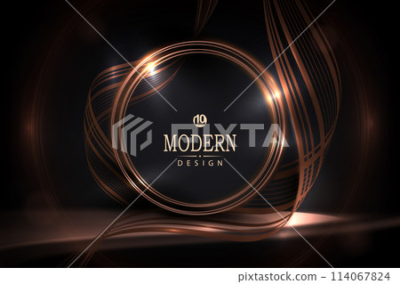 Composition with a podium and a round copper-colored frame on a black background Composition with a podium and a round copper-colored frame on a black background 114067824