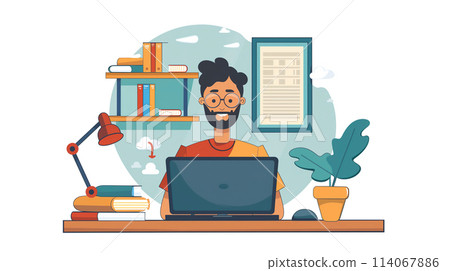 Young Entrepreneur Working on His Laptop at a Home Office 114067886