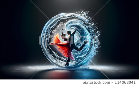Man and Woman Dancing in the Water. Generative AI 114068041
