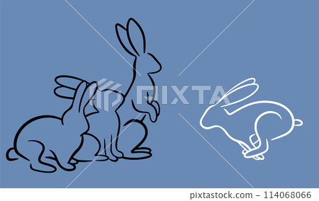 Easter bunny set in simple one line style. Minimal bunny line art doodle in different poses. Continuous line drawing of easter rabbit black 114068066