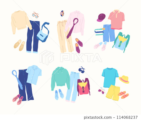 Cartoon Clothes Male Different Denim Combo Set Concept Flat Design Style Isolated on a White Background. Vector illustration Cartoon Clothes Male Different Denim Combo Set Concept Flat Design Style Isolated on a White Background. Vector illustration 114068237