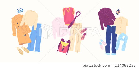 Cartoon Clothes Male Coat Combo Set Concept Flat Design Style Isolated on a White Background. Vector illustration Cartoon Clothes Male Coat Combo Set Concept Flat Design Style Isolated on a White Background. Vector illustration 114068253