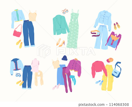 Cartoon Clothes Female Autumn Combo Set Concept Flat Design Style Isolated on a White Background. Vector illustration Cartoon Clothes Female Autumn Combo Set Concept Flat Design Style Isolated on a White Background. Vector illustration 114068308