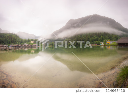 Passenger boat station, pier or dock on Konigsee lake in Berchtesgaden, Germany 114068410