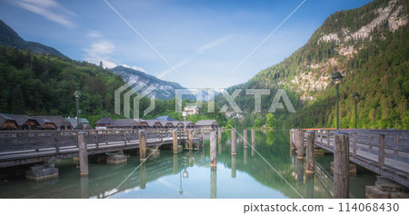 Passenger boat station, pier or dock on Konigsee lake in Berchtesgaden, Germany Passenger boat station, pier or dock on Konigsee lake in Berchtesgaden, Germany 114068430
