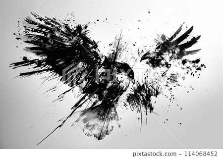 Two black painting wings on a white wall. Grunge and graffiti style. Design element 114068452