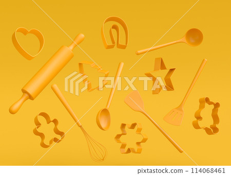 Set of metal cookie cutters for homemade Christmas biscuit on monochrome 114068461