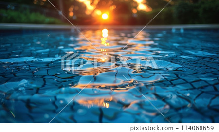 Sun Setting Over Water in Pool 114068659
