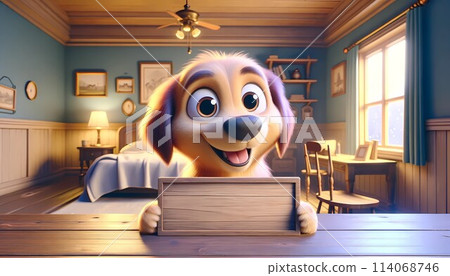 Cartoon Dog Using Laptop at Table. Generative AI 114068746